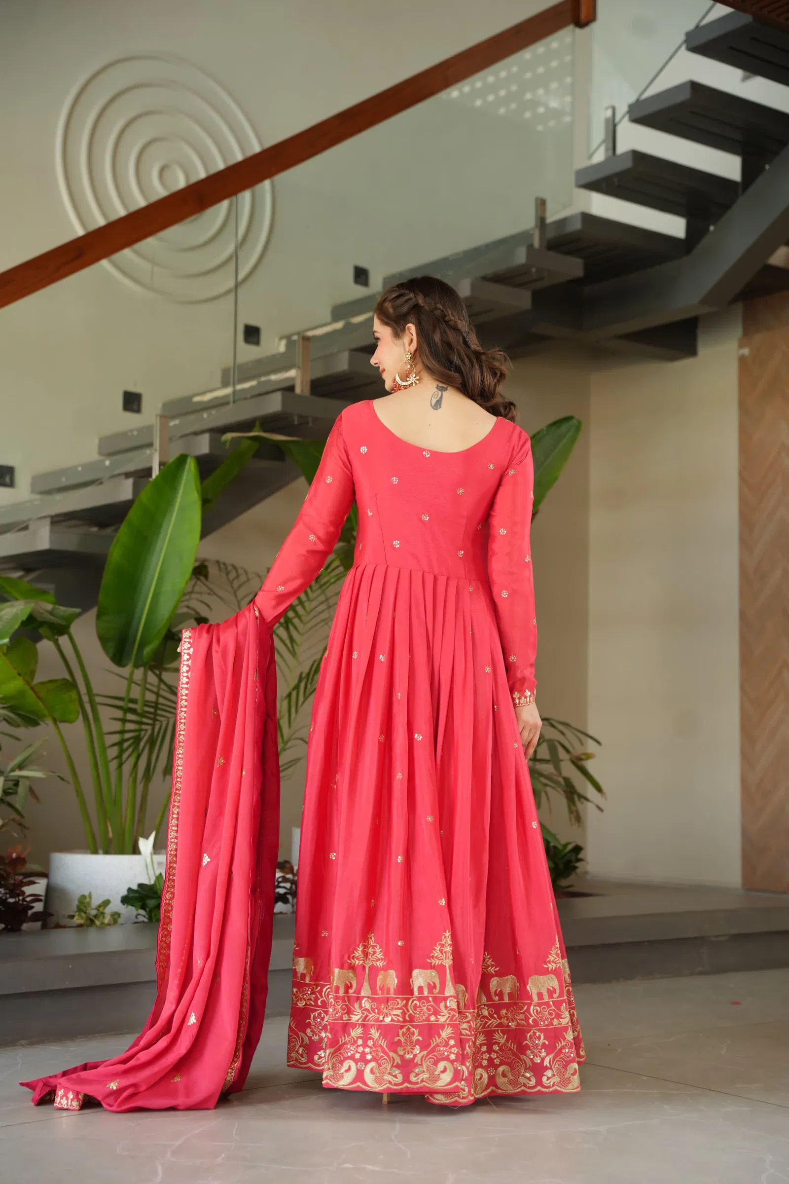 KA 1165 Chinnon Embroidery Designer Gown With Dupatta Orders In India